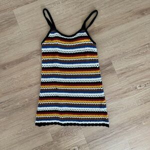 Zara Striped Crochet Dress in Black, White, Blue, Gold & Brown